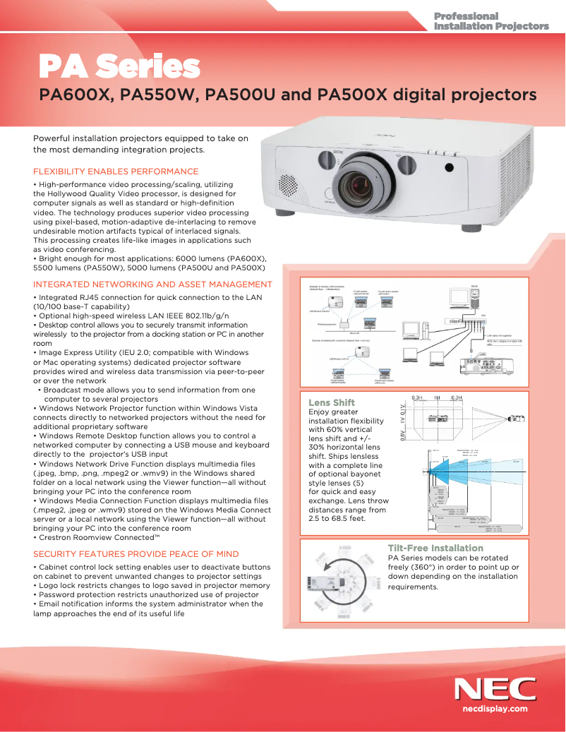 Page 1 de la notice Fiche technique NEC PA500X