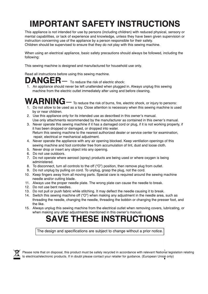 Page n°1 - Manuel utilisateur Elna 9600