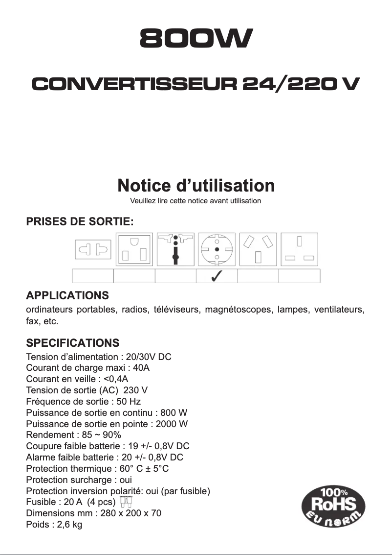 Page 1 de la notice Manuel utilisateur President ACMA916