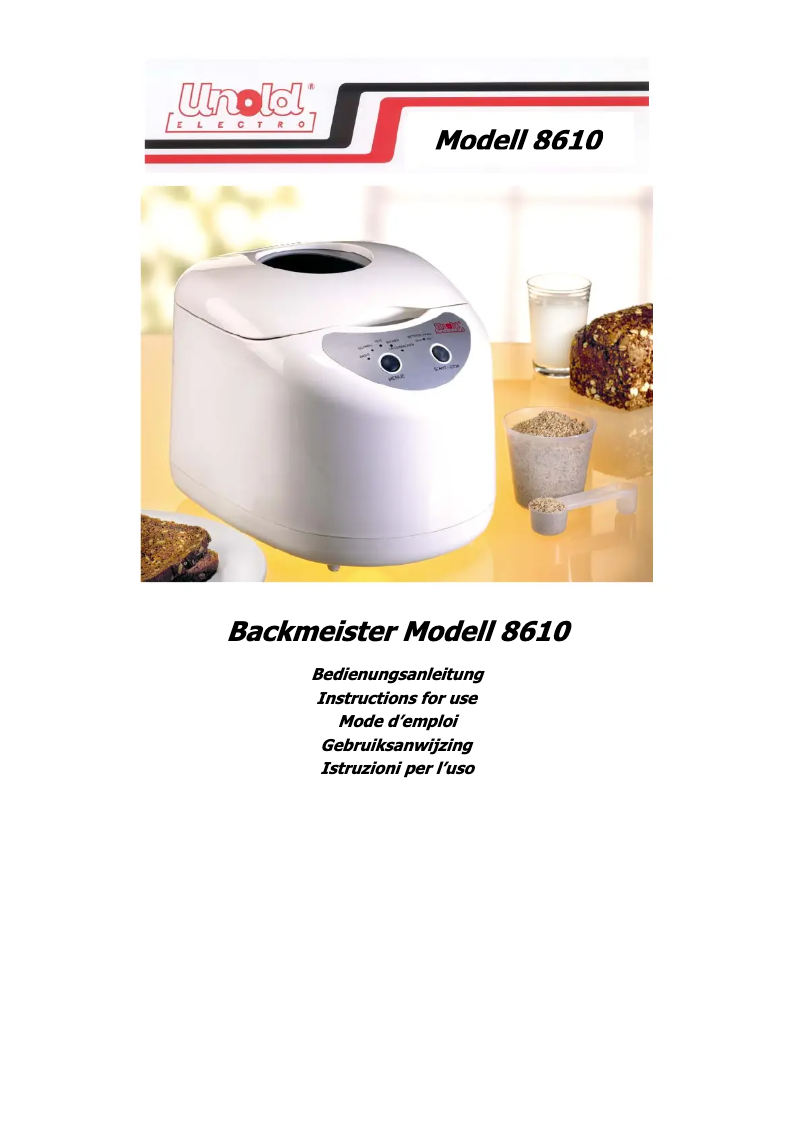 Page 1 de la notice Manuel utilisateur Unold 8610 Backmeister