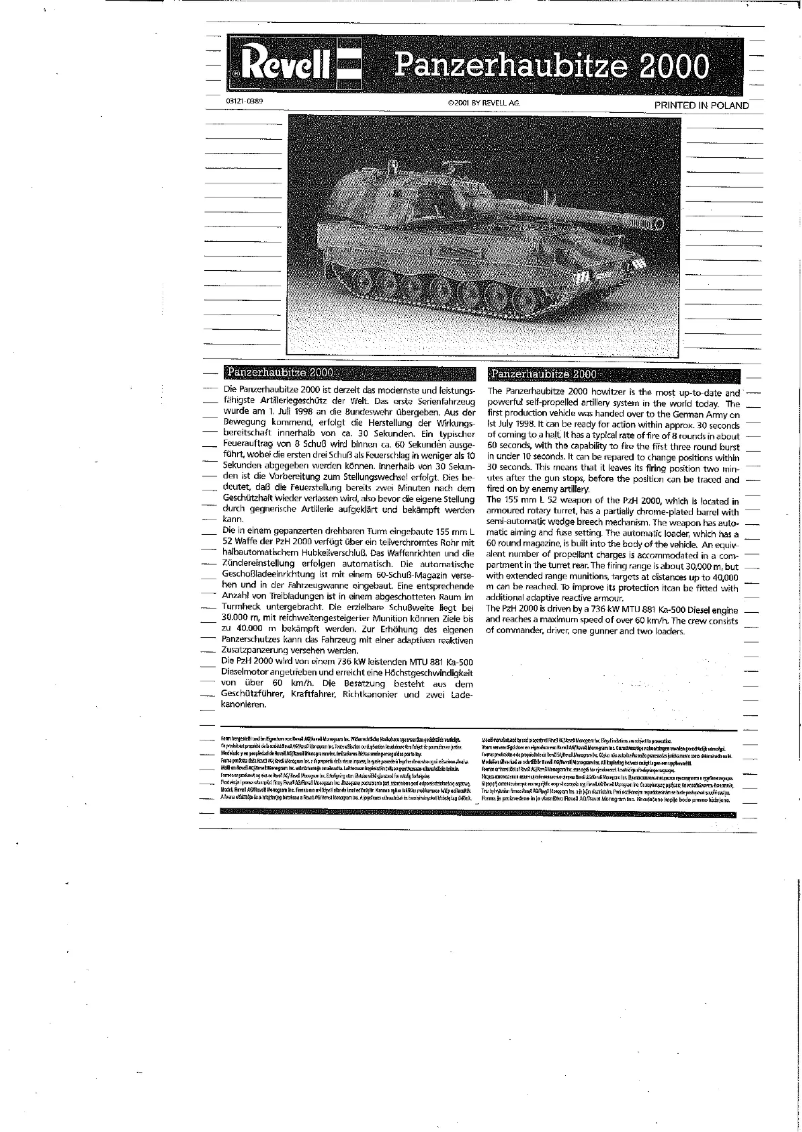 Page 1 de la notice Manuel utilisateur Revell Panzerhaubitze PzH 2000