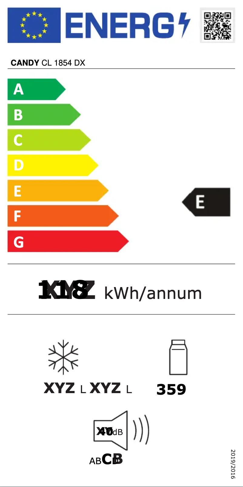 Page 1 de la notice Label énergétique Candy CL 1854 DX