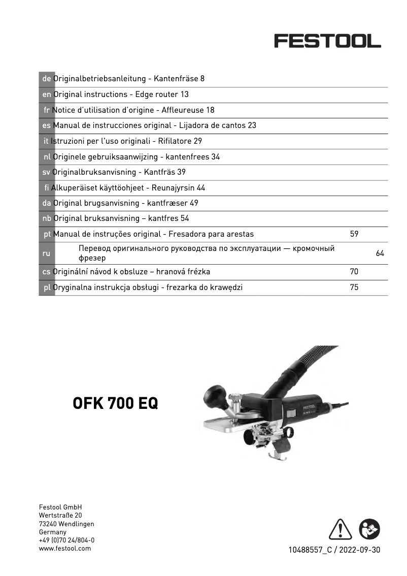 Page 1 de la notice Manuel utilisateur Festool OFK 700 EQ-Plus