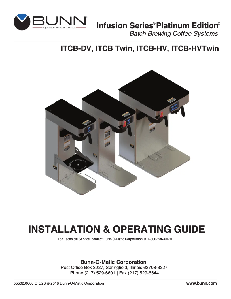 Page 1 de la notice Guide d'installation Bunn ITCB-DV