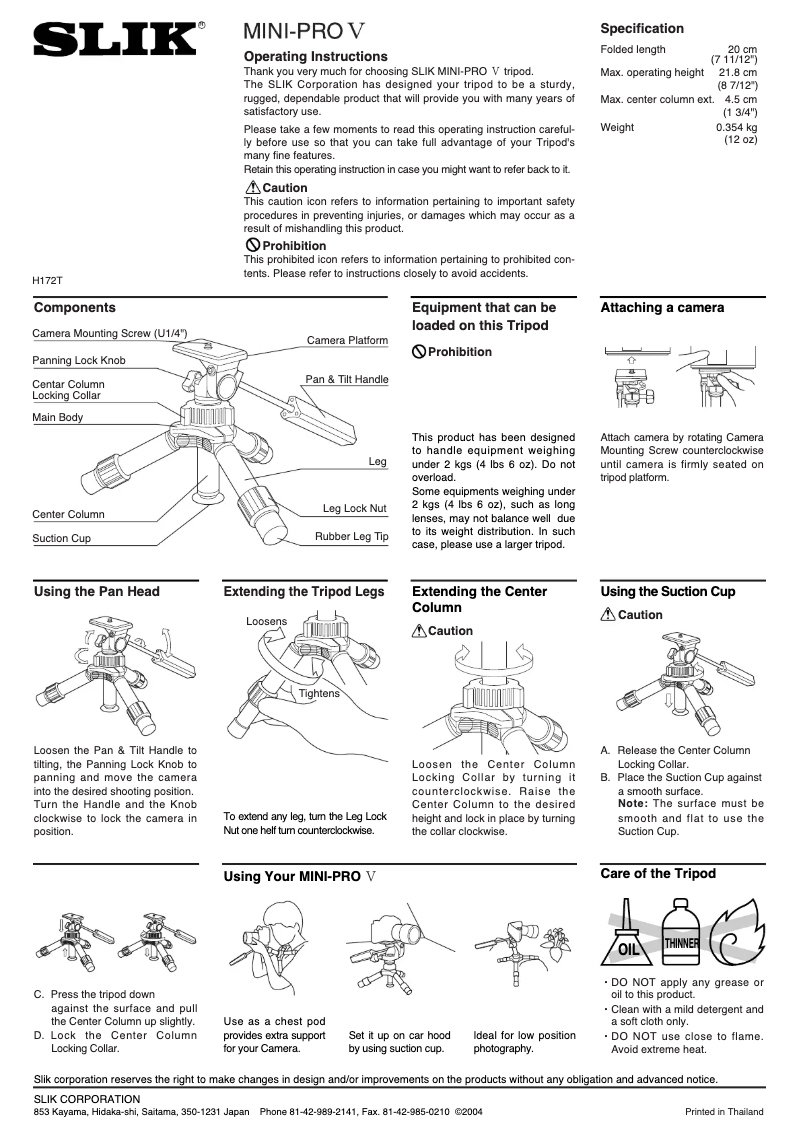 Page n°1 - Manuel utilisateur Slik Mini-Pro V