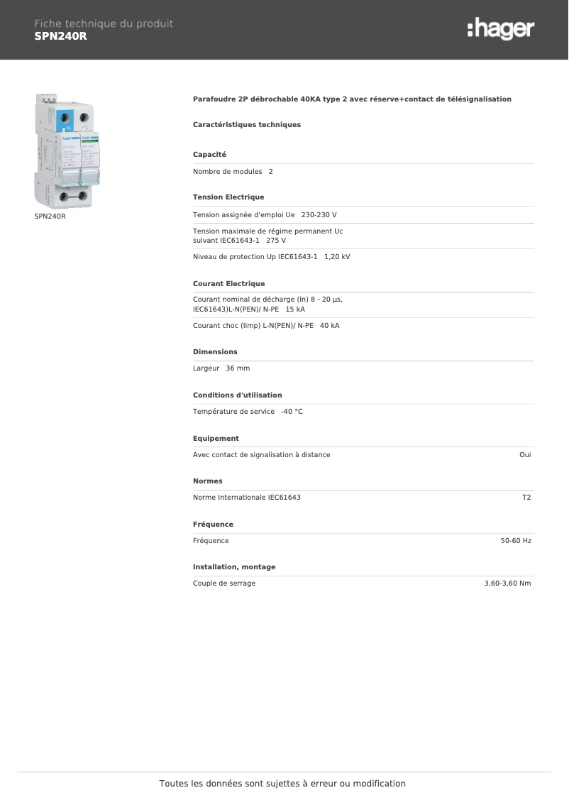 Image de la première page du manuel de l'appareil SPN240R