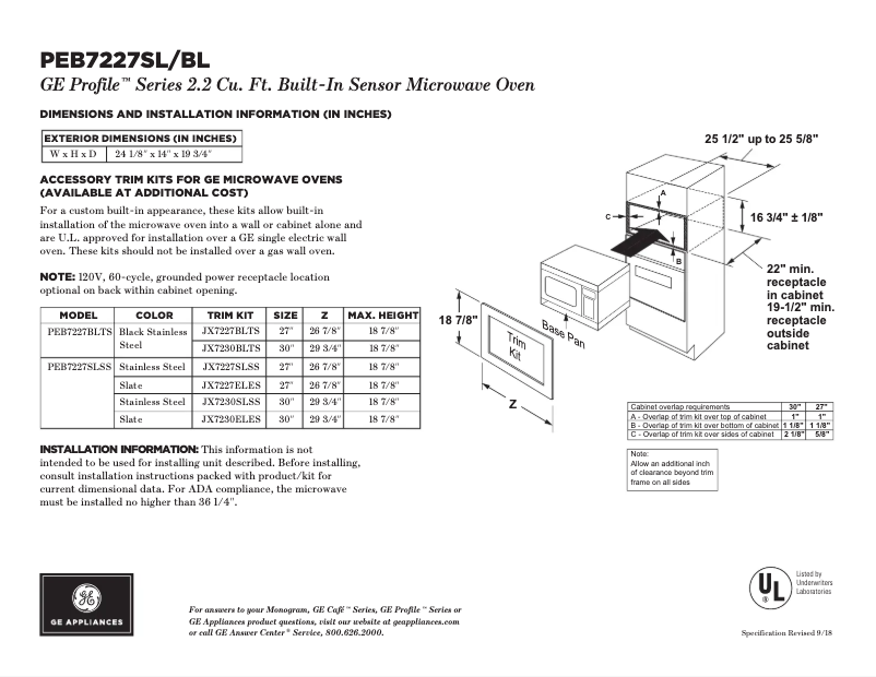 Page n°1 - Fiche technique GE Profile PEB7227BLTS