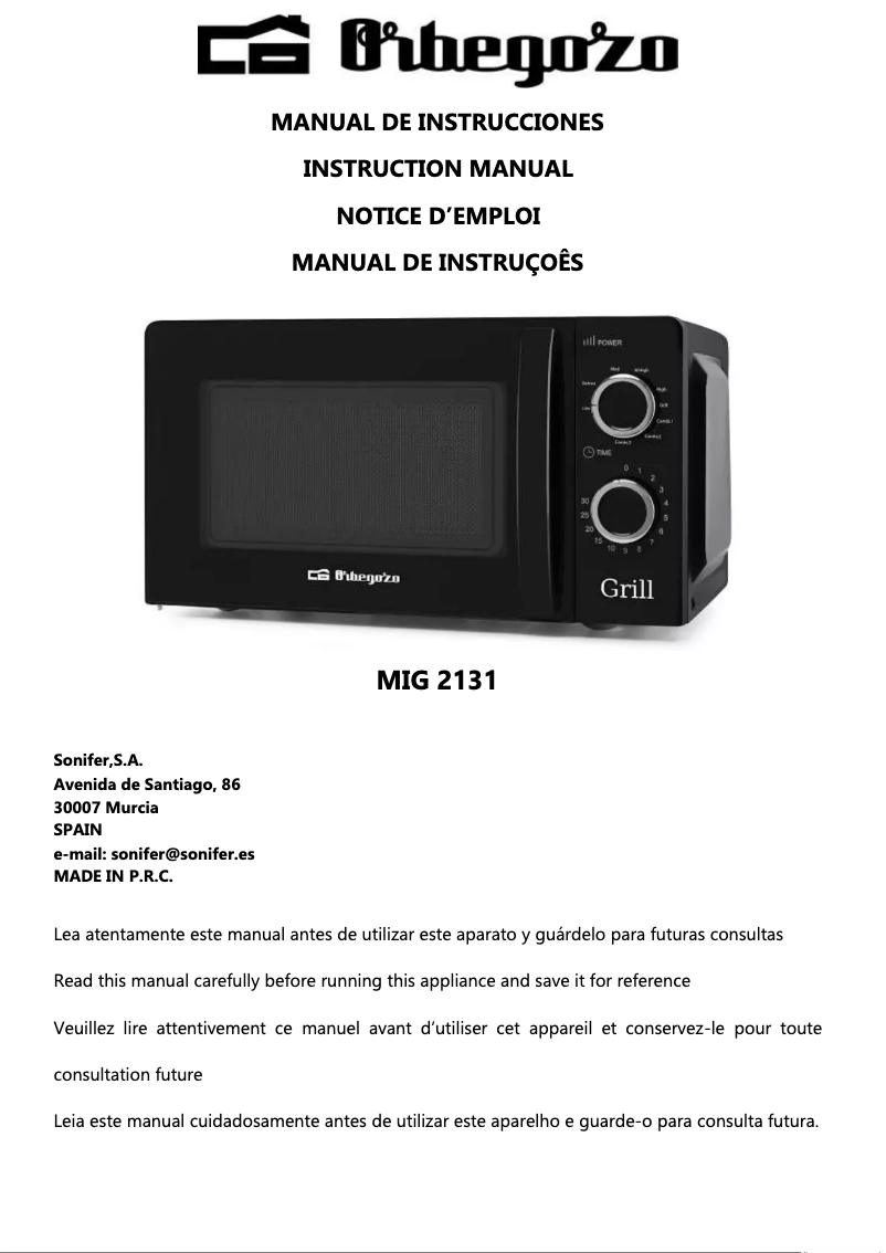 Page 1 de la notice Manuel utilisateur Orbegozo MIG 2131