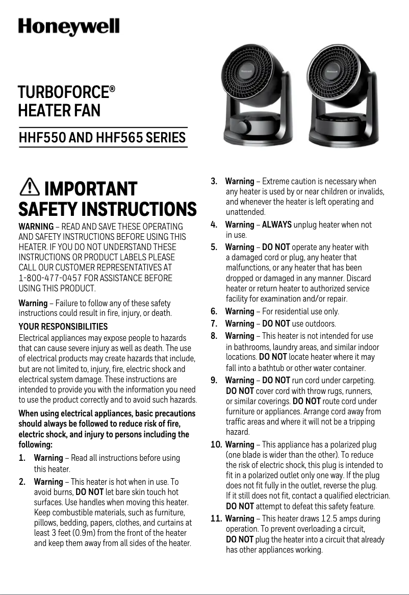 Image de la première page du manuel de l'appareil TurboForce HHF550B