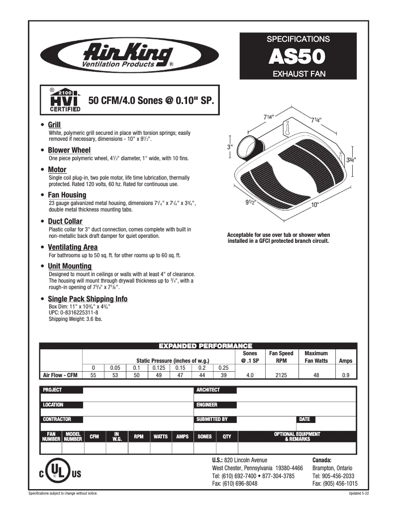 Página 1 del manual Ficha técnica Air King AS50