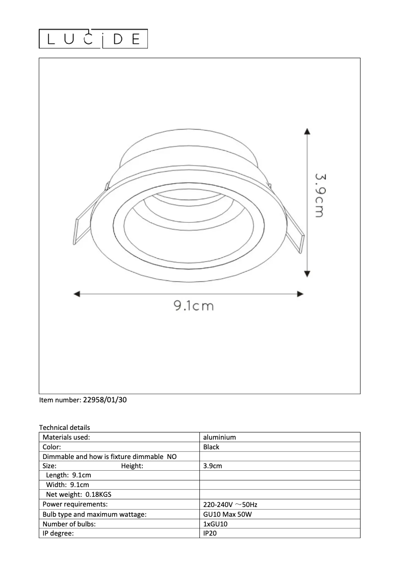 Page 1 de la notice Manuel utilisateur Lucide Embed 22958/01/30