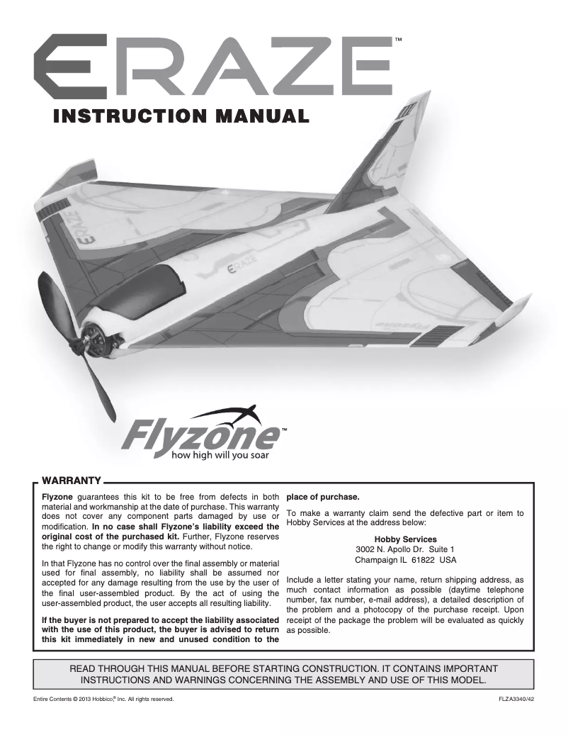 Page n°1 - Manuel utilisateur Hobbico Eraze