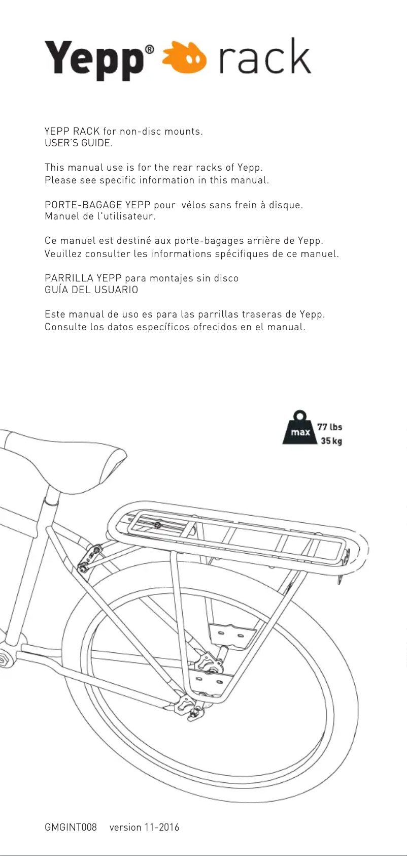 Page 1 de la notice Manuel utilisateur Thule Yepp Rear Rack
