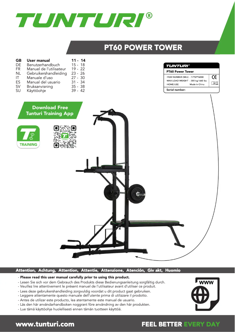 Page n°1 - Manuel utilisateur Tunturi Power Tower PT60