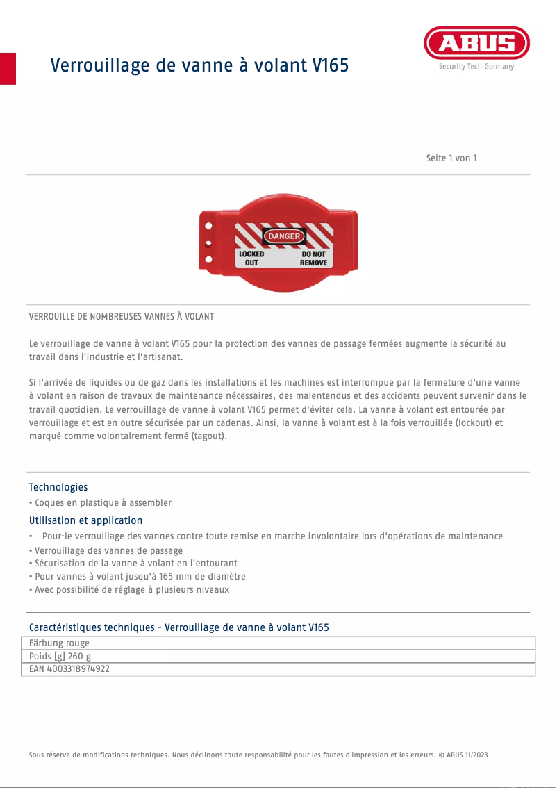 Image de la première page du manuel de l'appareil V165