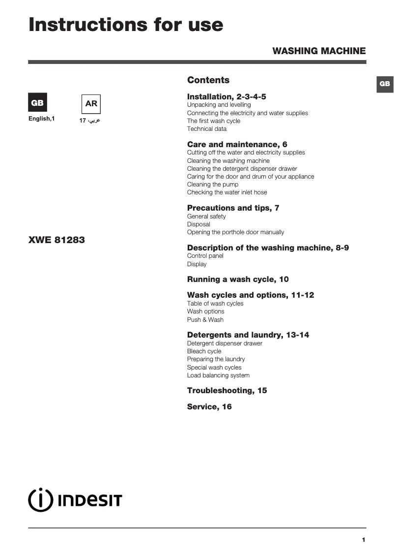 Image de la première page du manuel de l'appareil XWE 81283X S EX