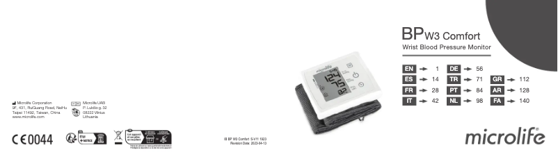 Page 1 de la notice Manuel utilisateur Microlife BP W3 Comfort