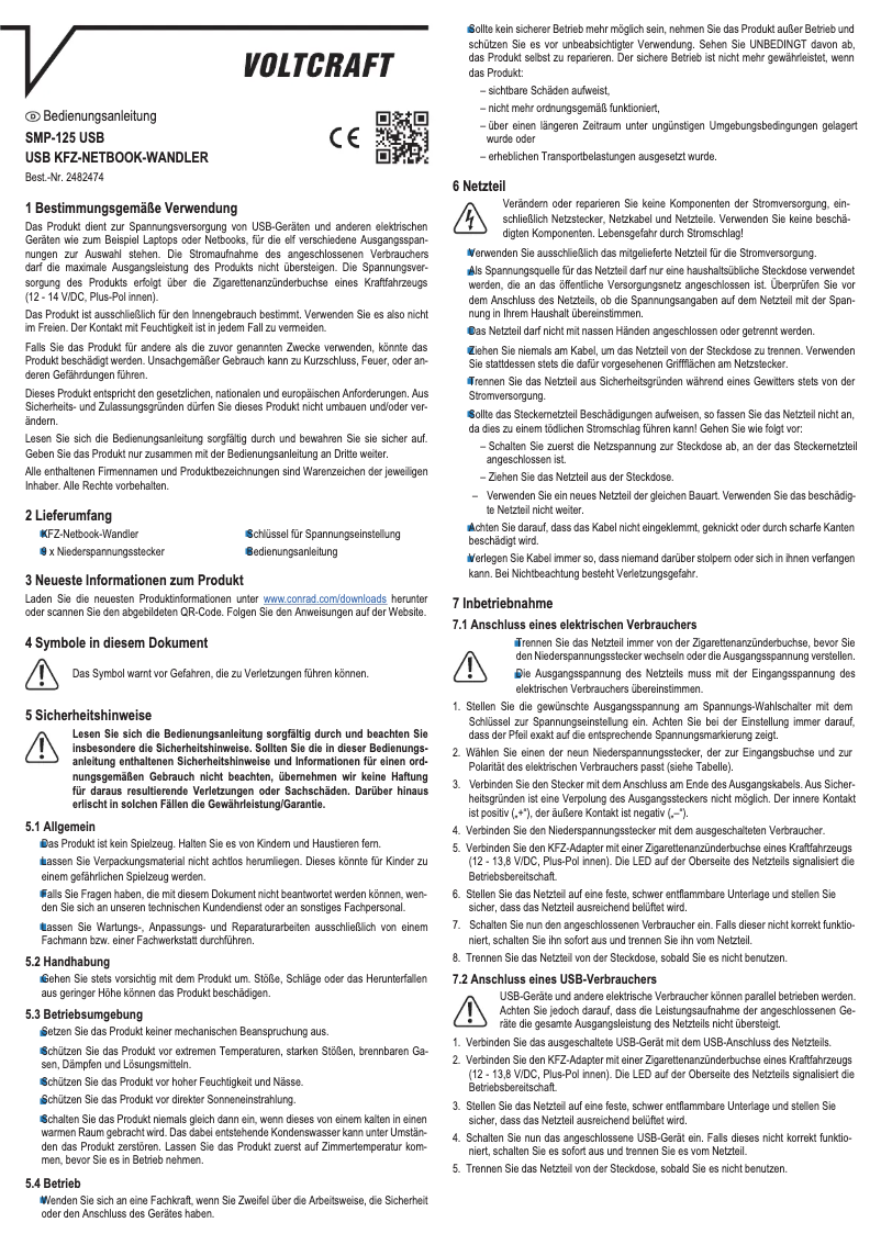 Page n°1 - Manuel utilisateur Voltcraft SMP-125 USB