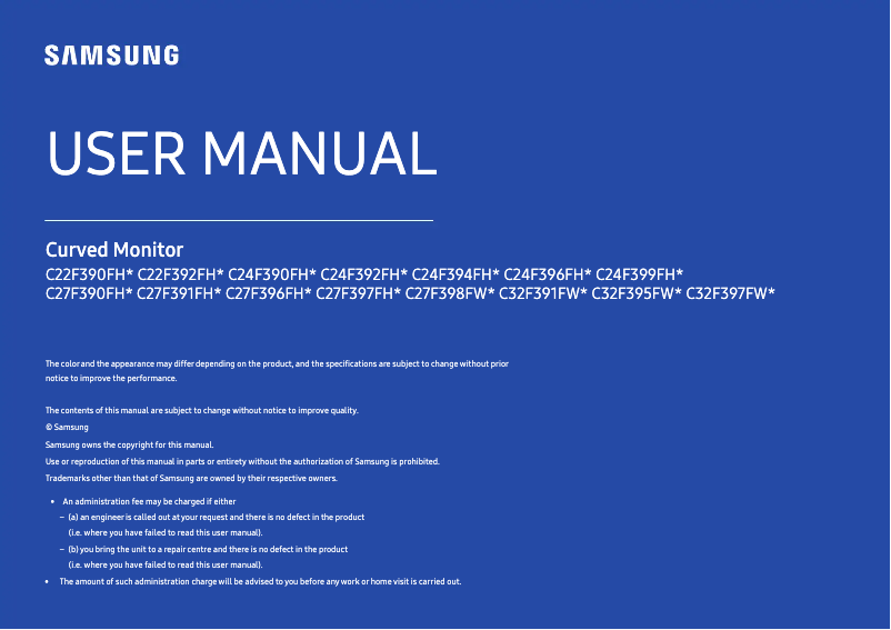 Page 1 de la notice Manuel utilisateur Samsung C24F392FHN