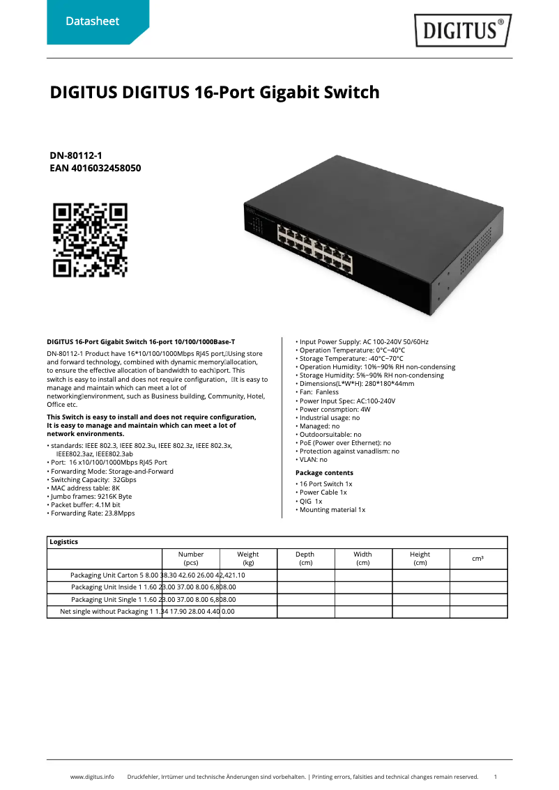 Page n°1 - Fiche technique Digitus DN-80112-1