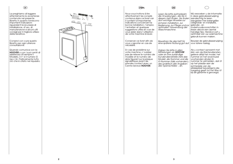 Page 1 de la notice Manuel utilisateur Hoover T 185E/1