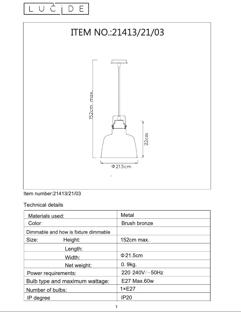 Page 1 de la notice Manuel utilisateur Lucide Naut 21413/21/03