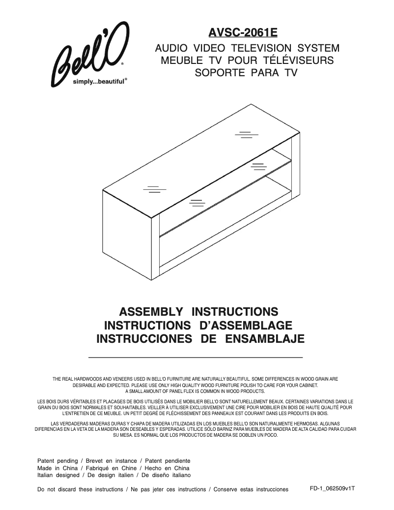 Page 1 de la notice Manuel utilisateur Bell'O AVSC-2061E