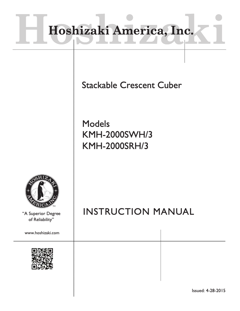 Page 1 de la notice Manuel utilisateur Hoshizaki KMH-2000SRH