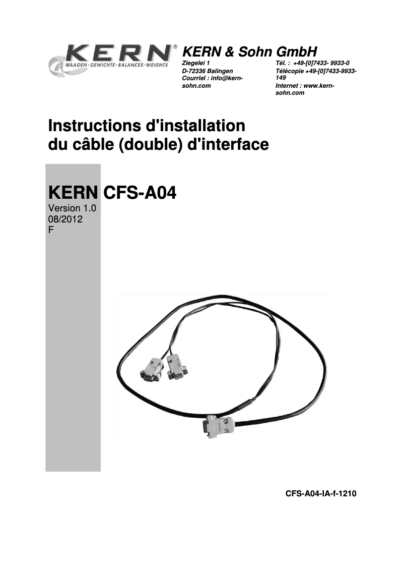 Page 1 de la notice Guide d'installation Kern CFS-A04