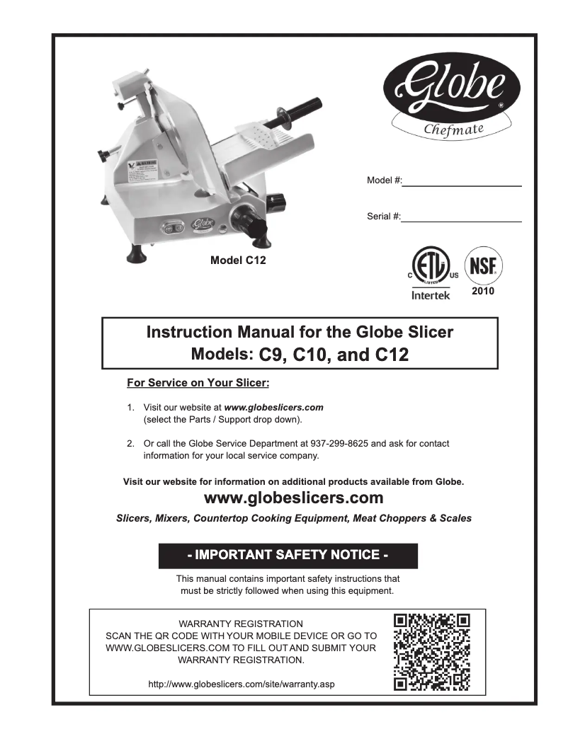 Page n°1 - Manuel utilisateur Globe C12X