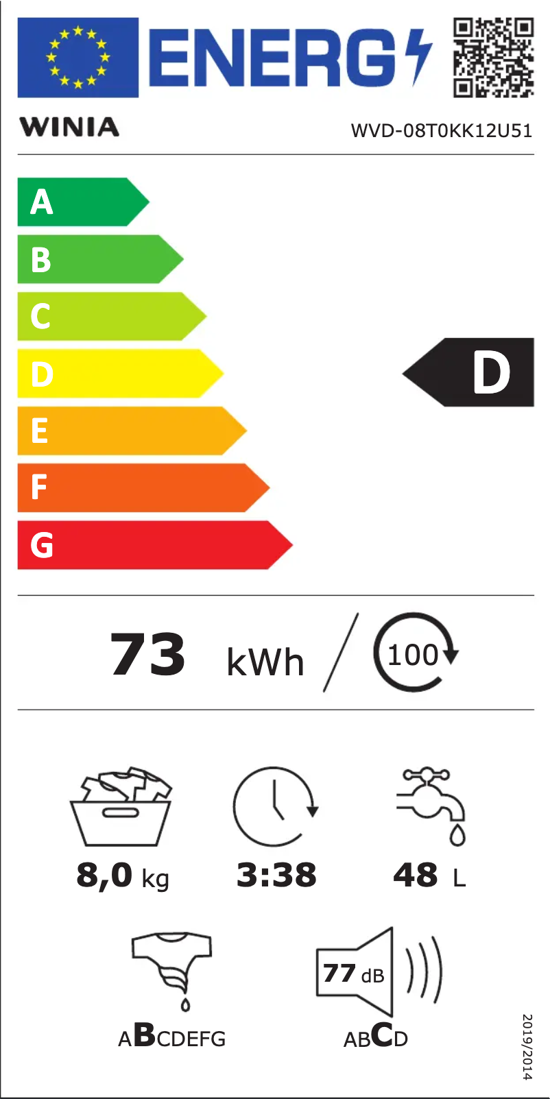Page n°1 - Label énergétique Winia WVD-08T0KK12U51