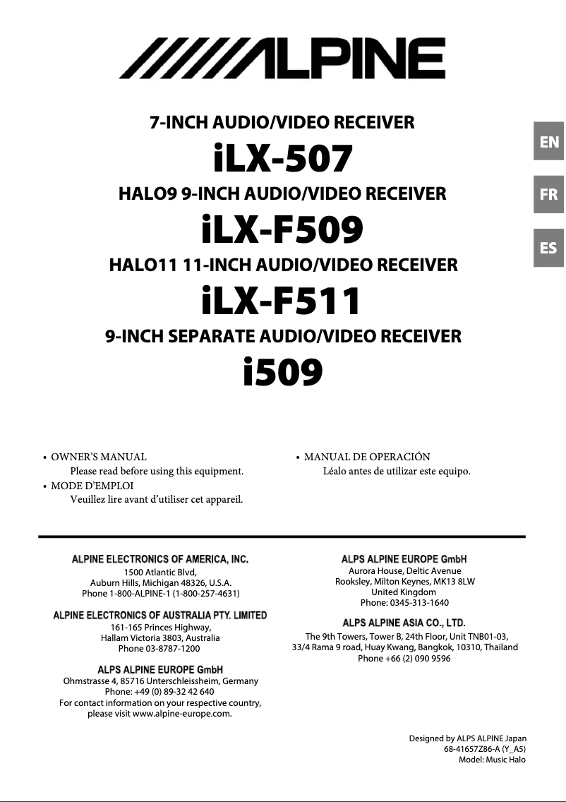 Page 1 de la notice Manuel utilisateur Alpine Halo9 iLX-F509