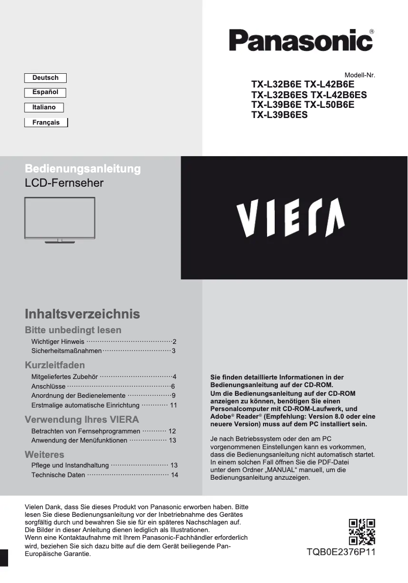 Image de la première page du manuel de l'appareil TX-L42B6