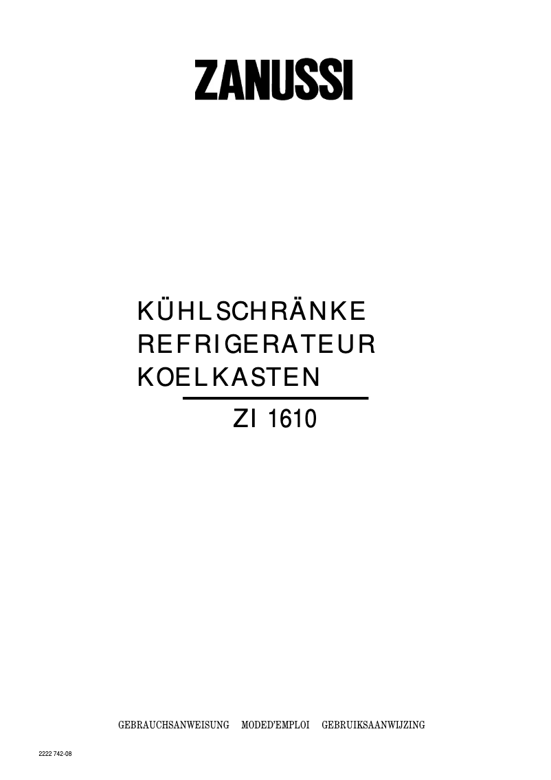 Page n°1 - Manuel utilisateur Zanussi ZI 1610