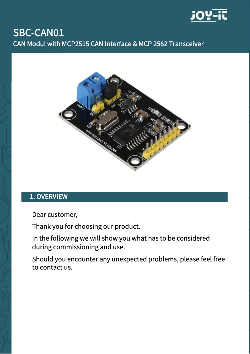 Image de la première page du manuel de l'appareil SBC-CAN01