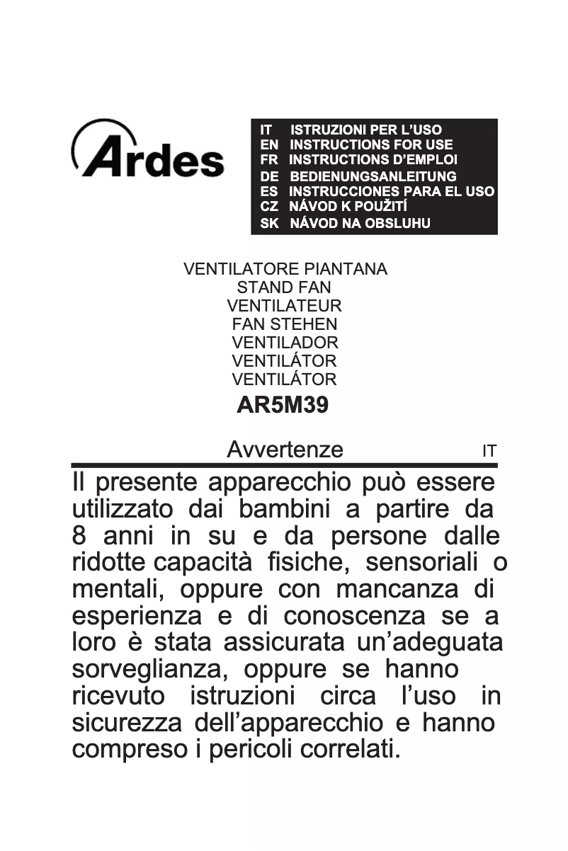 Page 1 de la notice Manuel utilisateur Ardes AR5M39