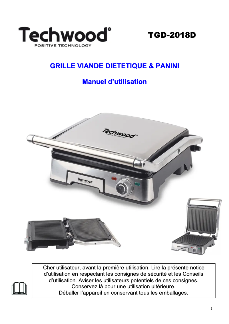 Page 1 de la notice Manuel utilisateur Techwood TPG-756