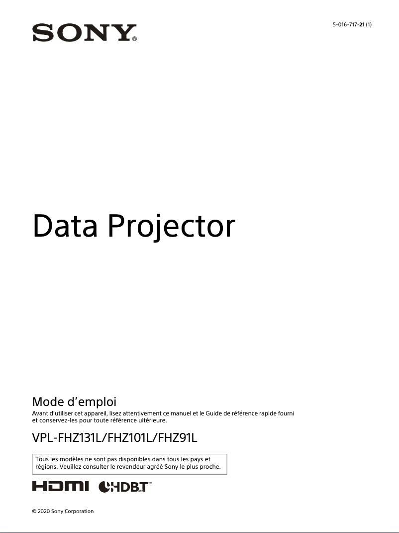 Page 1 de la notice Manuel utilisateur Sony VPL-FHZ101L