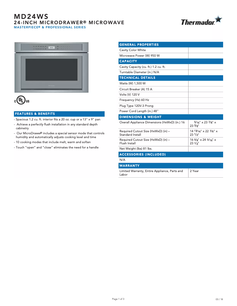 Page n°1 - Fiche technique Thermador MD24WS