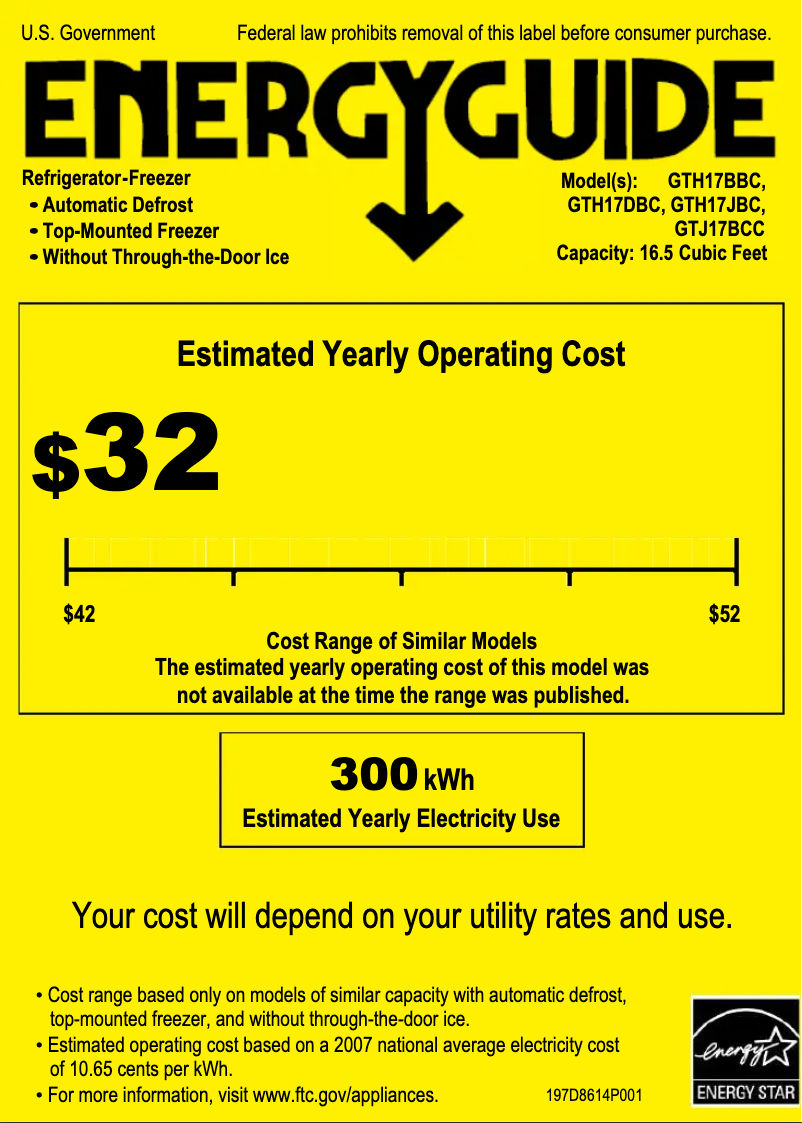 Página 1 del manual Etiqueta energética GE GTH17JBCWW
