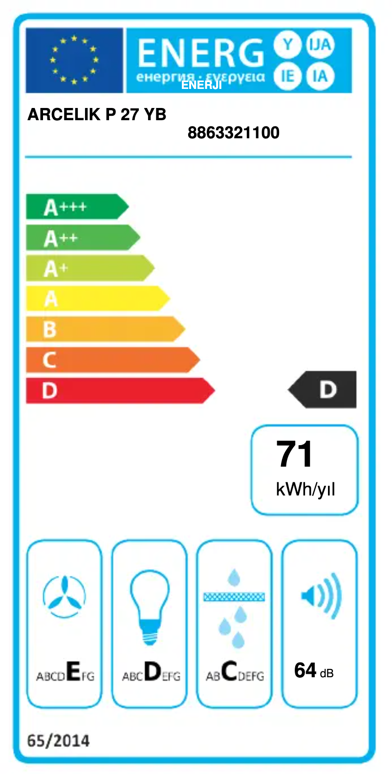 Page n°1 - Label énergétique Arçelik P 27 YB