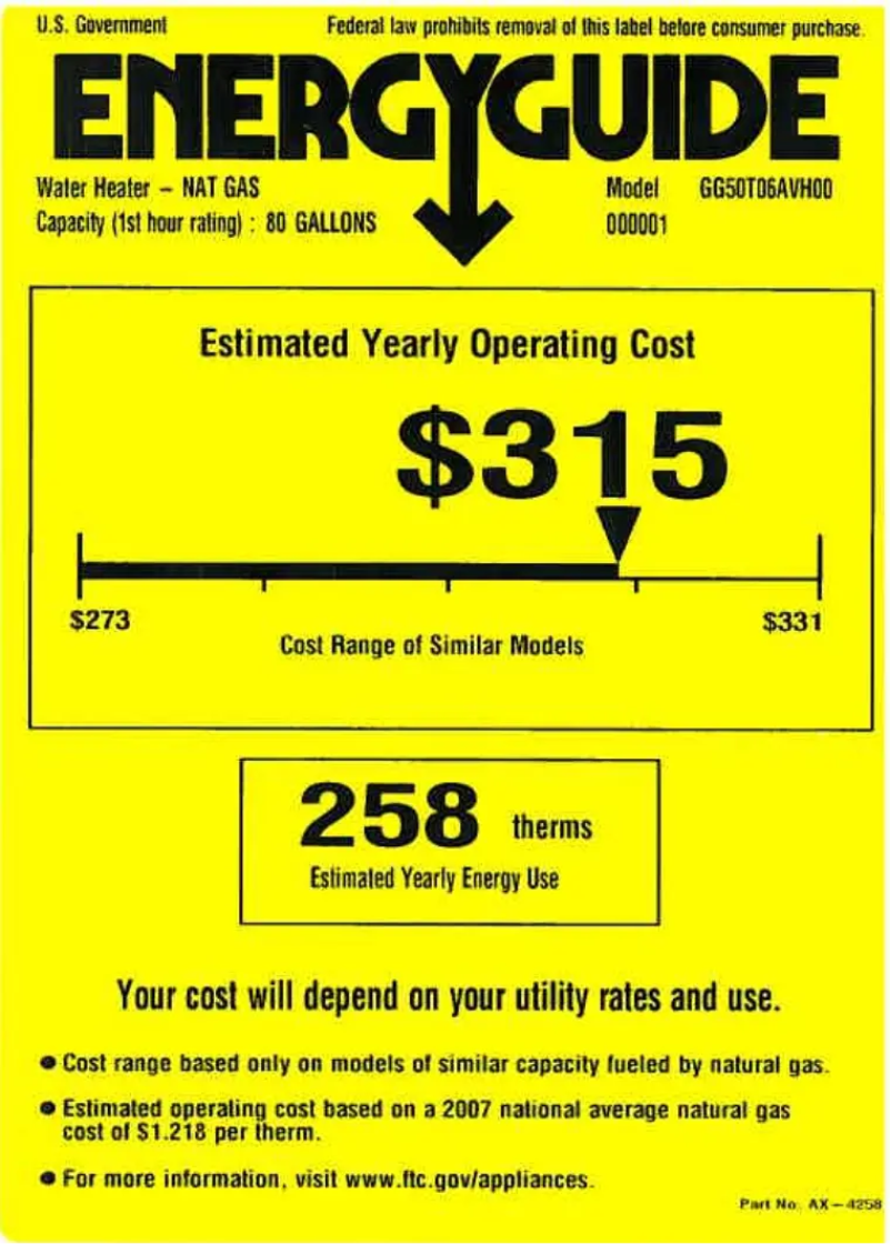 Page n°1 - Label énergétique GE GG50T06AVH