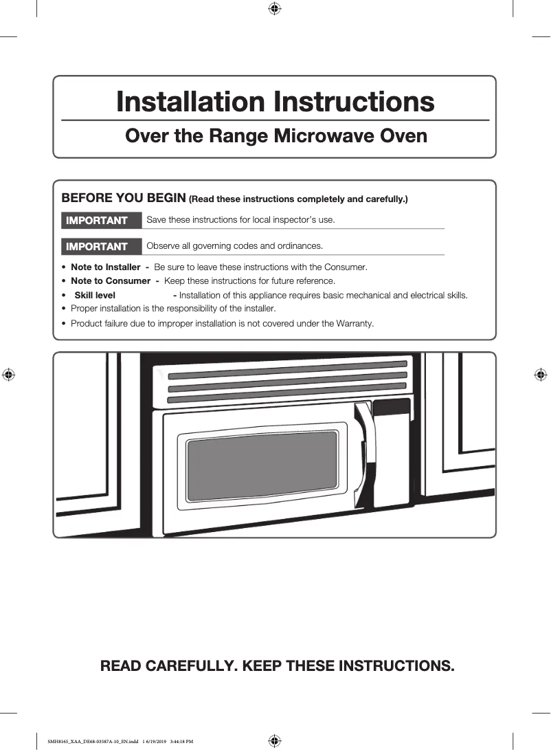 Page n°1 - Guide d'installation Samsung ME16A4021AS