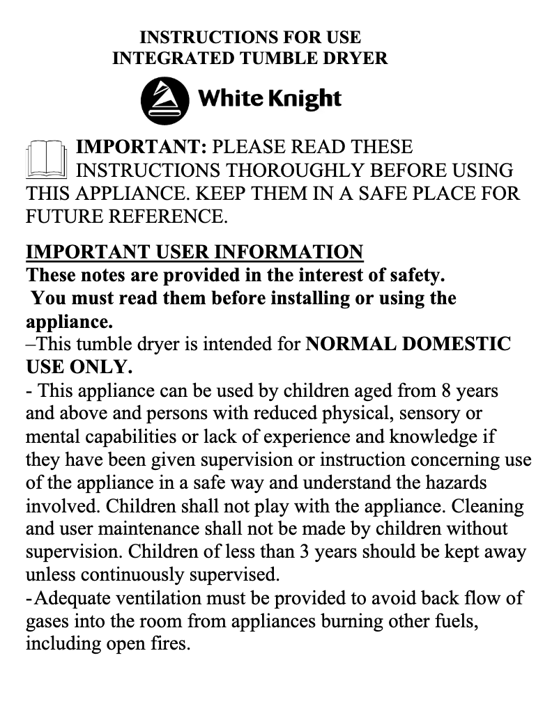 Page 1 de la notice Manuel utilisateur White Knight C4317