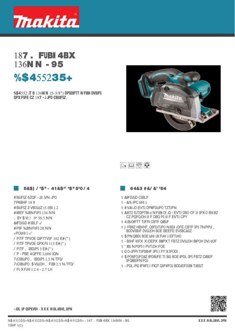 Page 1 de la notice Fiche technique Makita DCS552RTJ