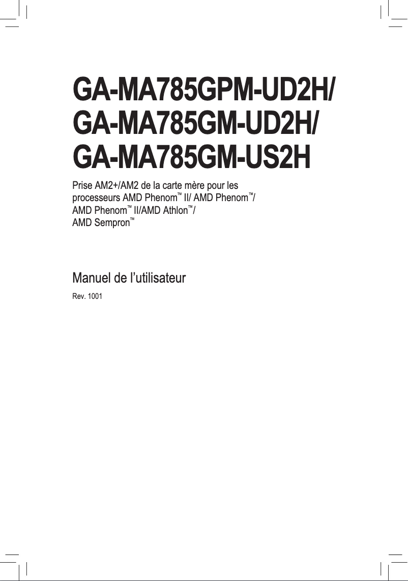 Image de la première page du manuel de l'appareil GA-MA785GPM-UD2H
