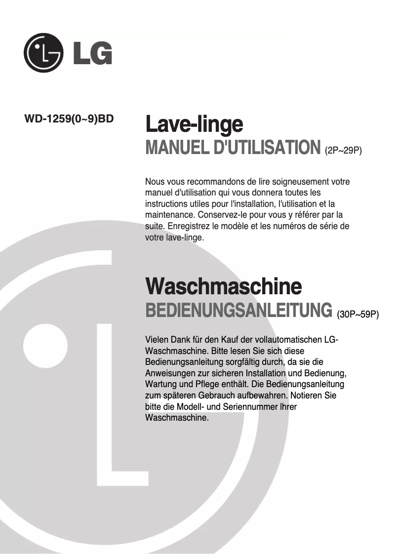 Página 1 del manual Manual de usuario LG WD-12590BD