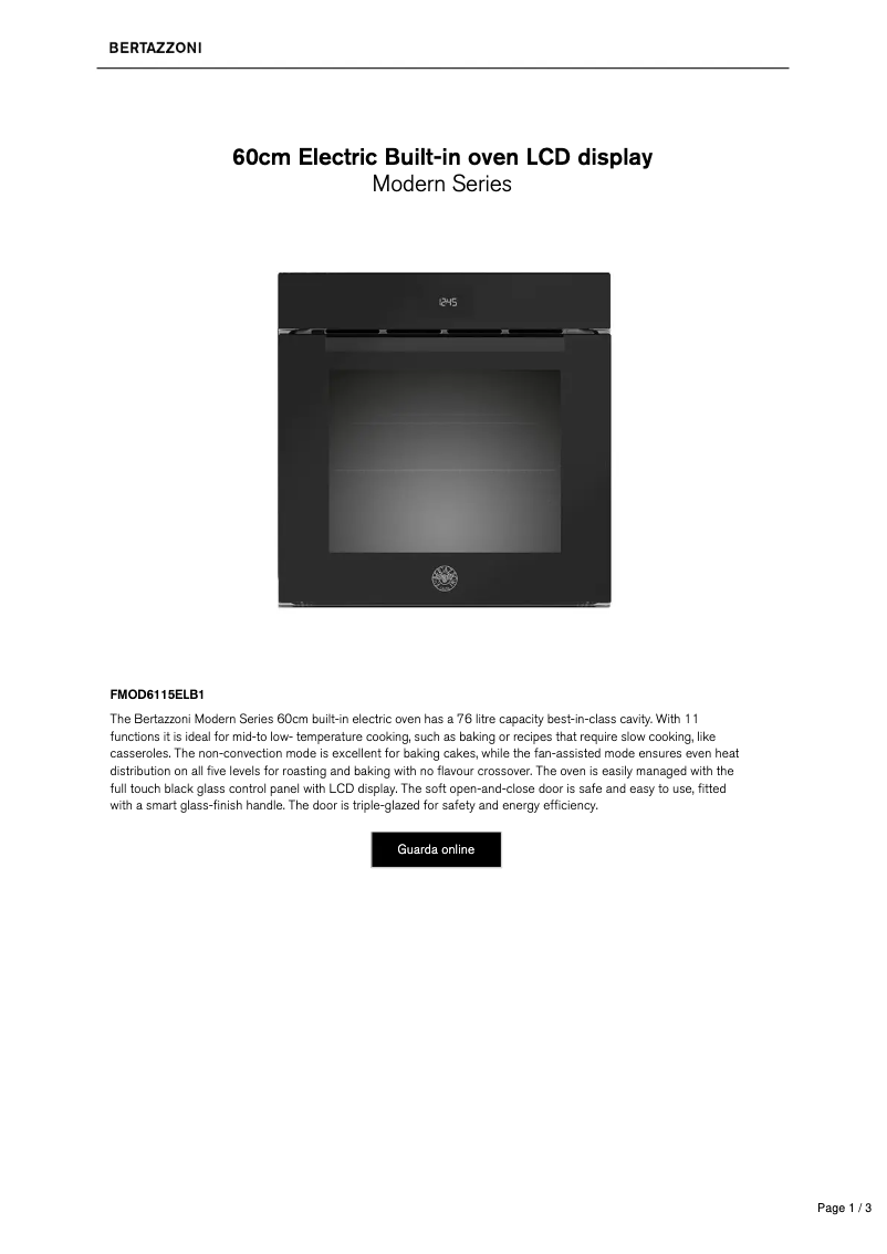 Page 1 de la notice Fiche technique Bertazzoni FMOD6115ELB1