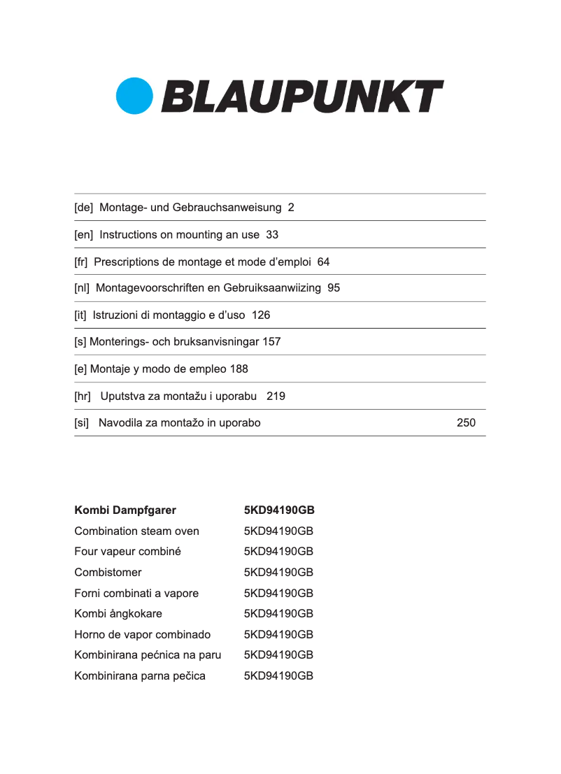 Page 1 de la notice Manuel utilisateur Blaupunkt 5KD94190GB