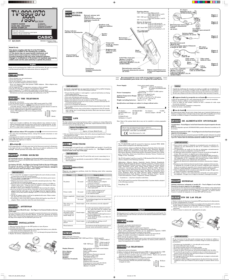 Page n°1 - Manuel utilisateur Casio TR-990